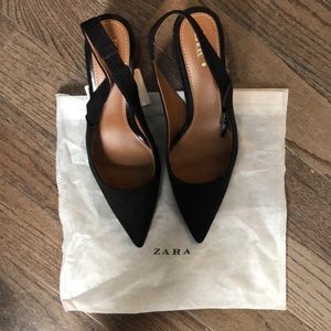 Black Zara Tortoise Heel Slingbacks - Brand New
